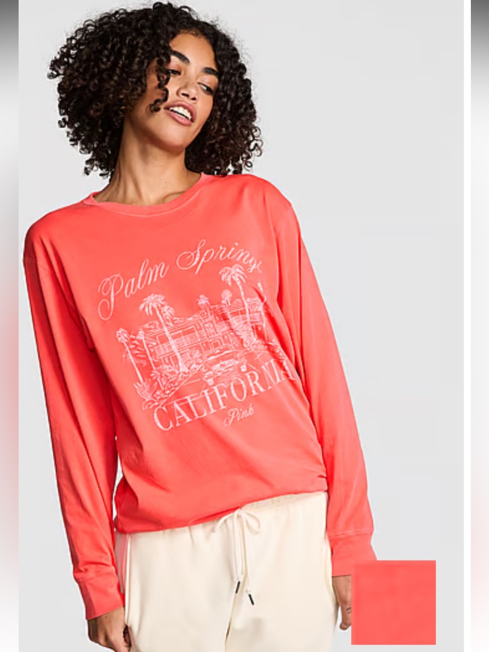 NWT Pink by Victoria’s Secret Campus Cotton Long-Sleeve Tee w/Palm Springs L